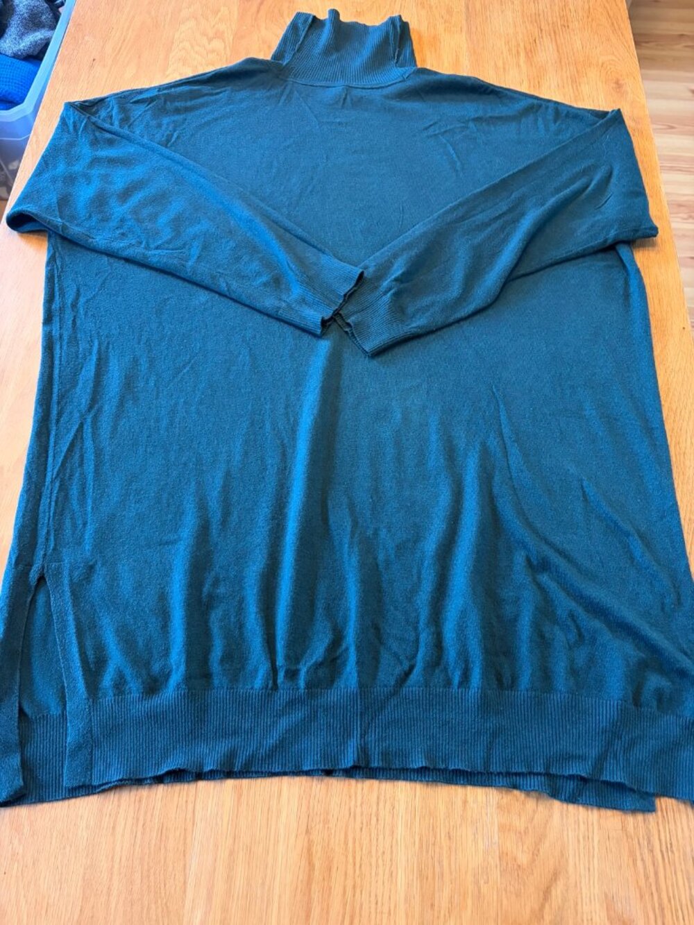 Eileen Fisher Women's XL Teal Turtleneck Tunic Sweater Side Slits Lightweight